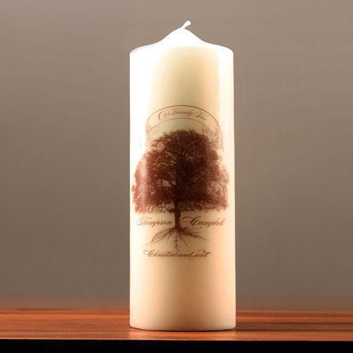 Family Oak Tree Personalized Pillar Candles Ivory Chocolate Brown (Pack of 1)-Wedding Ceremony Accessories-Chocolate Brown-JadeMoghul Inc.