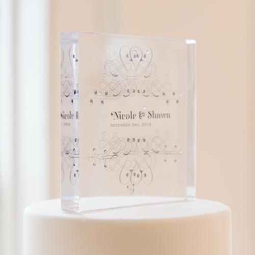 Fanciful Monogram Personalized Clear Acrylic Block Cake Topper Indigo Blue (Pack of 1)-Wedding Cake Toppers-Black-JadeMoghul Inc.