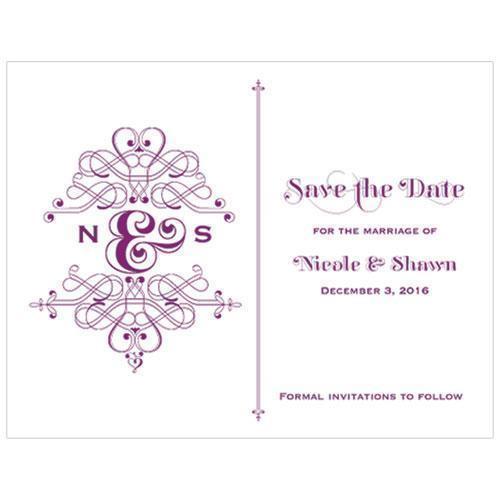 Fanciful Monogram Save The Date Card Indigo Blue (Pack of 1)-Weddingstar-Purple-JadeMoghul Inc.