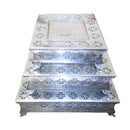 Fantastic 3 Pc Square Cake Stand - Benzara-Dessert and Cake Stands-Silver-Aluminum-Shiny-JadeMoghul Inc.