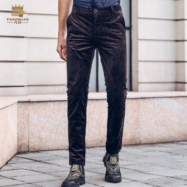 FANZHUAN brand Free shipping designer men's male New 2108 autumn spring skinny suede printed European slim trousers pants 818065-30-JadeMoghul Inc.