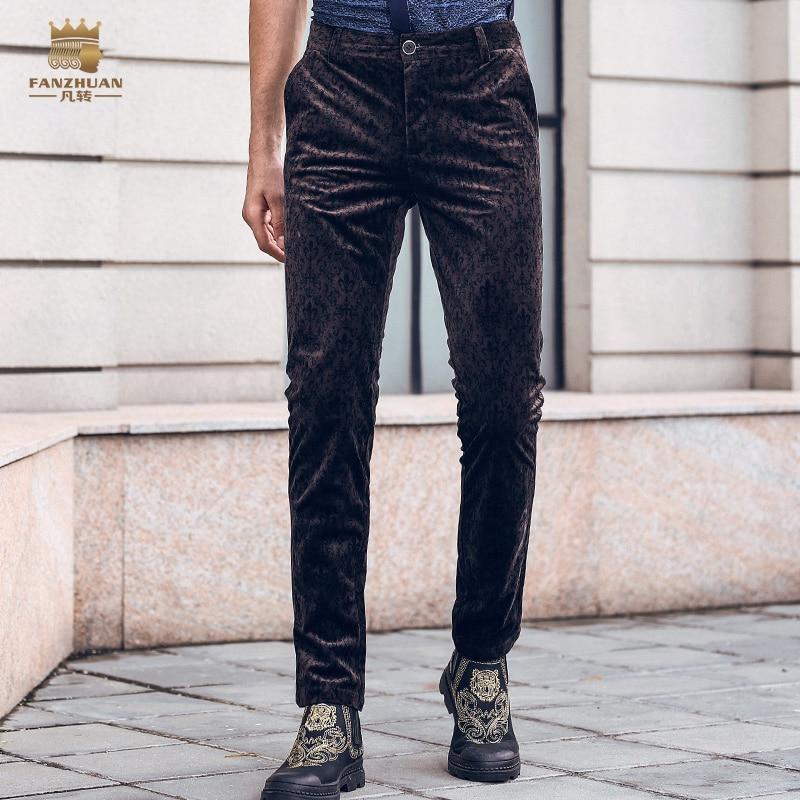 FANZHUAN brand Free shipping designer men's male New 2108 autumn spring skinny suede printed European slim trousers pants 818065-30-JadeMoghul Inc.