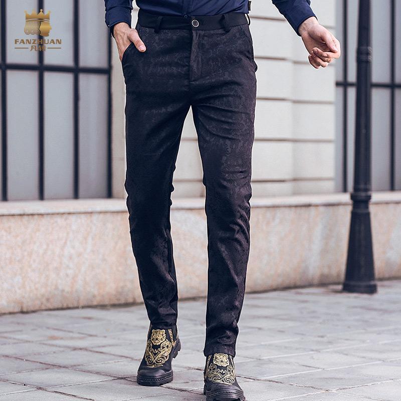 FANZHUAN Free shipping men's male New 2108 autumn spring skinny Palace Jacquard Personality Splicing pants trousers 818066-31-JadeMoghul Inc.