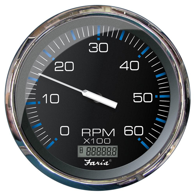 Faria 5" Tachometer w-Digital Hourmeter (6000 RPM) (Gas) (Inboard) Chesapeake Black w-Stainless Steel [33763]-Gauges-JadeMoghul Inc.