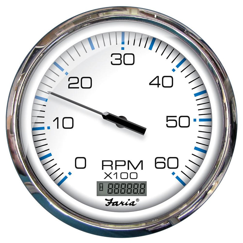 Faria 5" Tachometer w-Digital Hourmeter (6000 RPM) Gas (Inboard) Chesapeake White w-Stainless Steel Bezel [33863]-Gauges-JadeMoghul Inc.