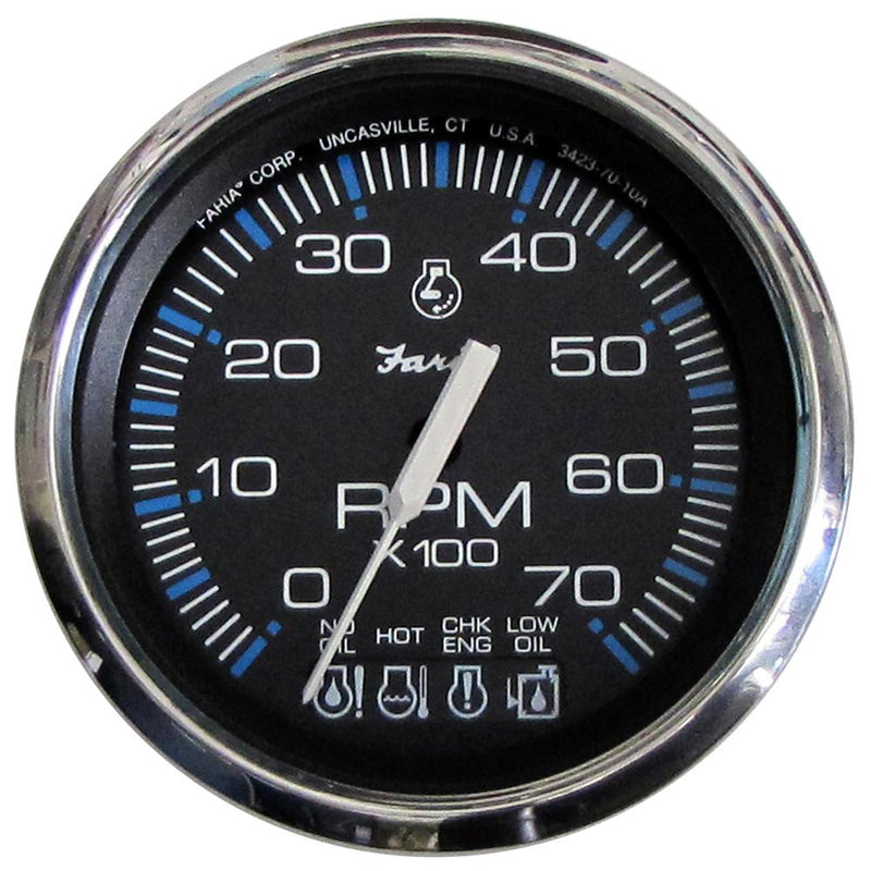 Faria Chesapeake Black SS 4" Tachometer w-Systemcheck Indicator - 7,000 RPM (Gas - Johnson - Evinrude Outboard) [33750]-Gauges-JadeMoghul Inc.