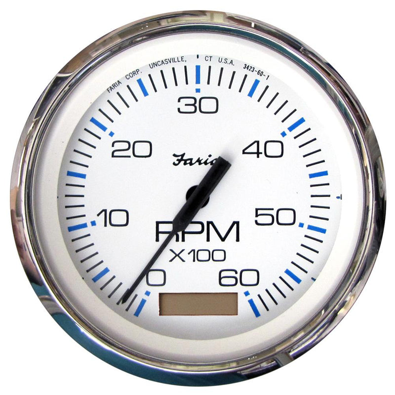 Faria Chesapeake White SS 4" Tachometer w-Hourmeter - 6,000 RPM (Gas - Inboard) [33832]-Gauges-JadeMoghul Inc.