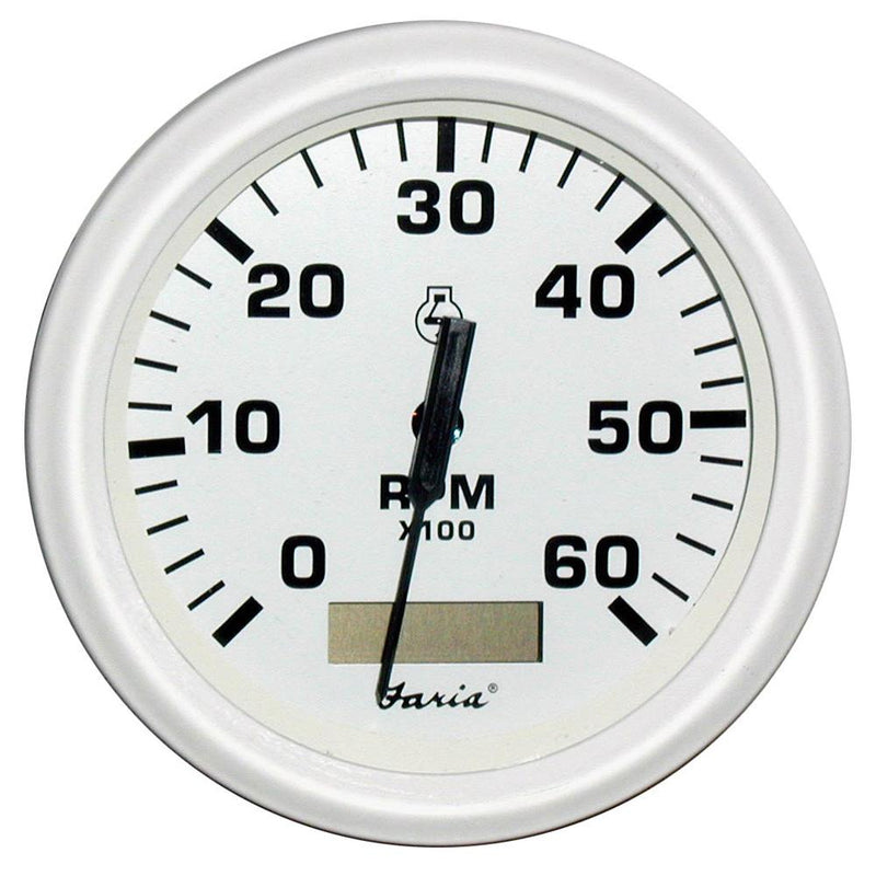 Faria Dress White 4" Tachometer w-Hourmeter - 6,000 RPM (Gas - Inboard) [33132]-Gauges-JadeMoghul Inc.