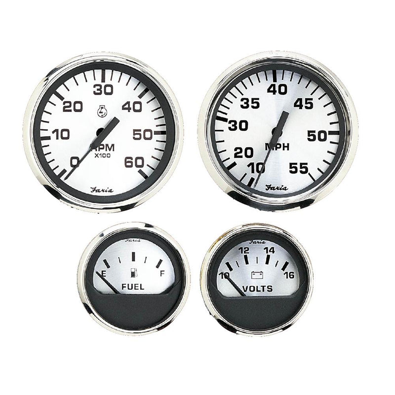 Faria Spun Silver Box Set of 4 Gauges f-Outboard Engines - Speedometer, Tach, Voltmeter Fuel Level [KTF0182]-Gauges-JadeMoghul Inc.