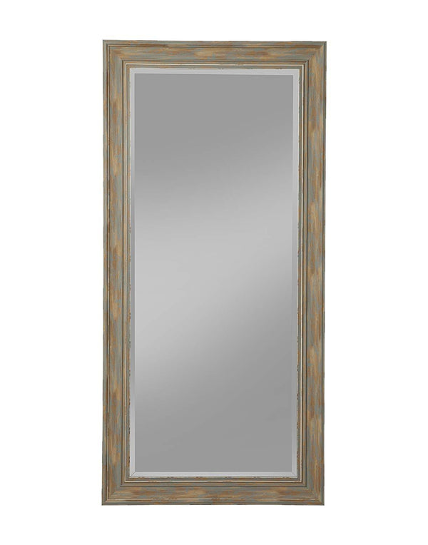 Farmhouse Style Full Length Leaner Mirror With Polystyrene Frame, Blue-Mirrors-Blue-Polystyrene Glass-JadeMoghul Inc.