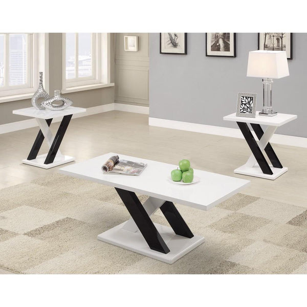 Fascinating wooden 3 piece occasional set, White and Black-Coffee Table Sets-White and Black-JadeMoghul Inc.