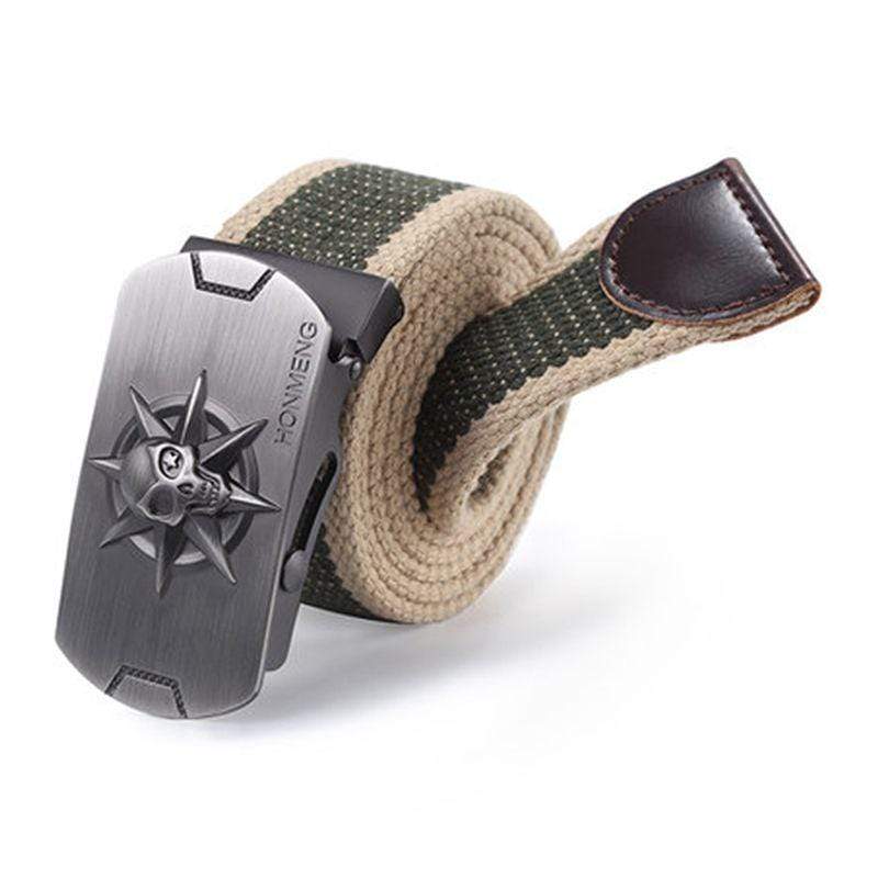 Fashion Belts Simple Design Fashion Men Skull Pattern Metal Buckle Classic Stripes Canvas Belt TIY