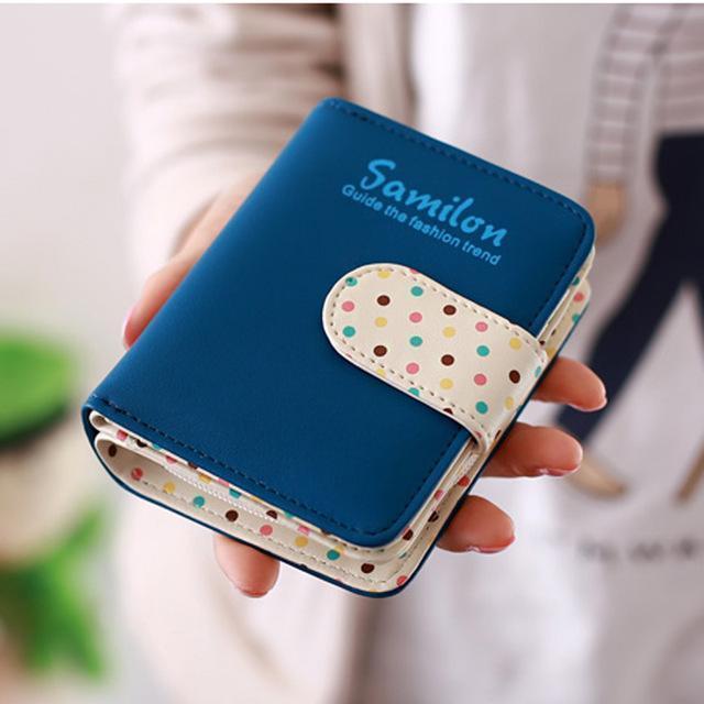 Fashion Candy Colors Women Wallets Short Polka Dots Leather Zipper Small Wallet Purse Cards Holder For Girls Women Ladies-Blue-JadeMoghul Inc.
