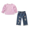 2 Piece Set Casual Girl Pink Round Neck T-shirts And Ripped Jeans