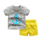 Fashion Clothing New Style 2Pcs Set Yellow Shorts And Gray Anchor Embroidery Casual Slim Fit Boys Cotton Latest Model Tops TIY