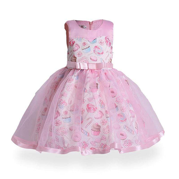 Fashion Clothing New Style Lovely Girl Dress Princess Design Pink Ice Cream Pattern Cotton Print Dress TIY