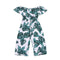 Fashion Clothing One Piece Girl Green Leaves Print Off-shoulder Jumpsuit TIY