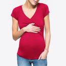 Fashion Clothing Pregnancy Maternity Plain Short Sleeves V Neck Tops TIY