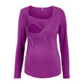Fashion Clothing Pregnant Mother Cotton Solid Color Long Sleeves Breastfeeding Tee TIY