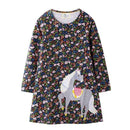 Fashion Clothing Pretty Girl Cotton Horse Floral Print Long Sleeves Dress TIY