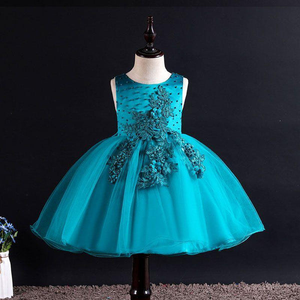Fashion Clothing Special Design Girl Beaded Pure Color Sleeveless Princess Dress TIY