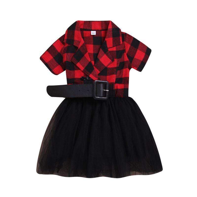 Stylish Girl Plaid Print Short Sleeves Patchwork Tutu Dress