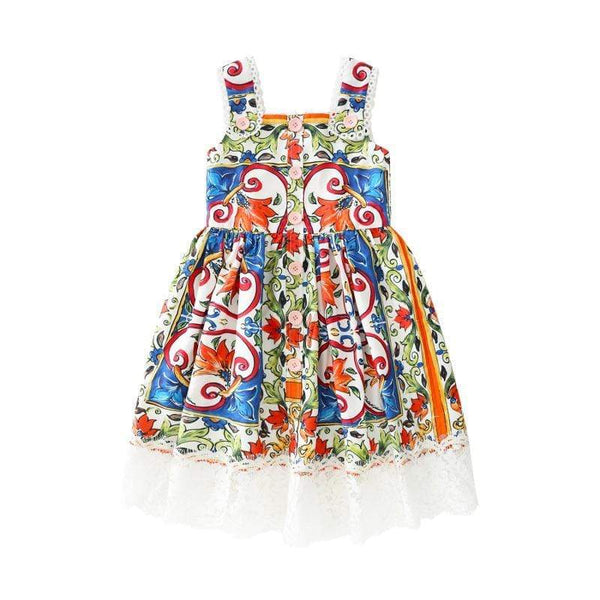 Stylish Girls Cotton Multicolor Printed Sleeveless Dress