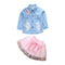 Sweet Girls Cotton 2 Pcs Set Sequin Star Pattern Long Sleeves Tops And Bowknot Skirts