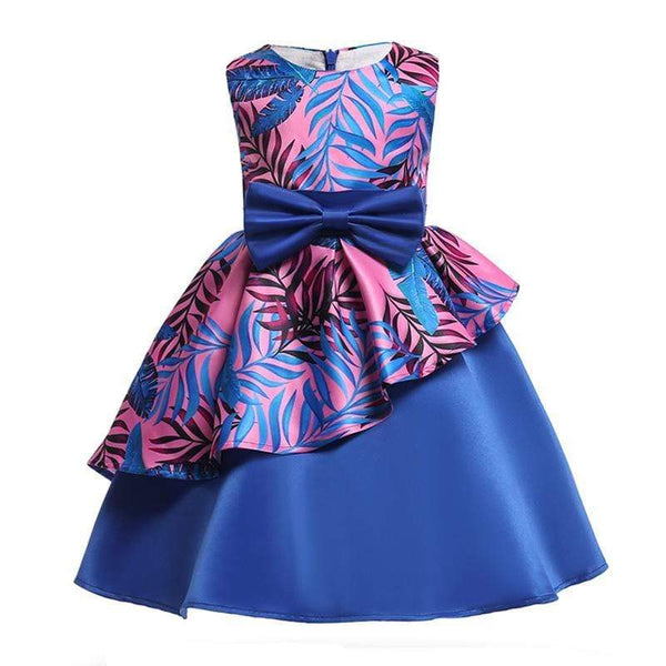 Unique Latest Dress Patterns For Girls Design Bowknot Decoration Irregular Cotton Flower Print Dress