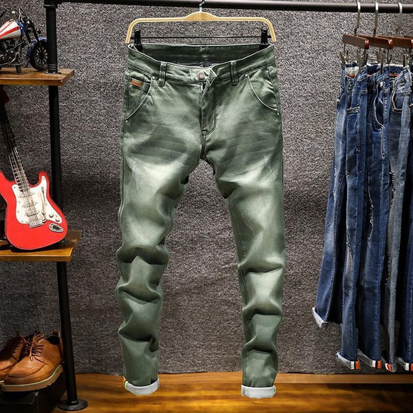 Fashion Designer Skinny Jeans Men Straight Dark Blue Khaki Color Printed Mens Casual Biker Denim Jeans Male Stretch Trouser Pant-809 dark blue-28-JadeMoghul Inc.