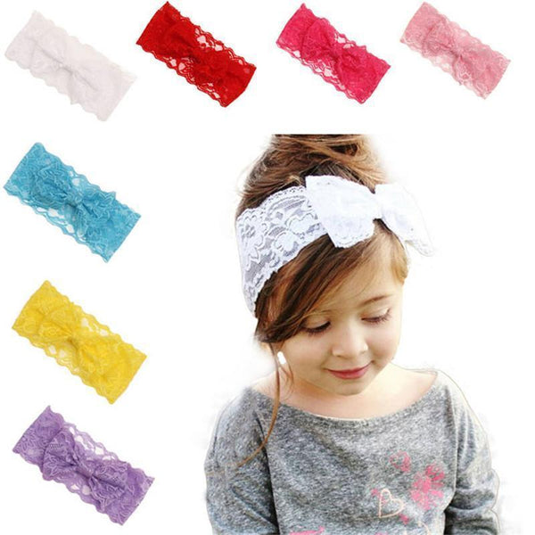 Fashion girl headwear Cloth Lace Soft kids hair band flower big bow elastic head Wrap Band bow knot kids head accessories-Yellow-China-JadeMoghul Inc.