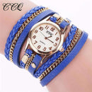 Fashion Gold Chain And Leather Bracelet Watch For women-blue-JadeMoghul Inc.