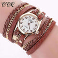 Fashion Gold Chain And Leather Bracelet Watch For women-brown-JadeMoghul Inc.