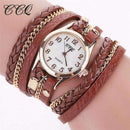 Fashion Gold Chain And Leather Bracelet Watch For women-brown-JadeMoghul Inc.