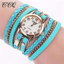 Fashion Gold Chain And Leather Bracelet Watch For women-mint green-JadeMoghul Inc.