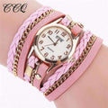 Fashion Gold Chain And Leather Bracelet Watch For women-pink-JadeMoghul Inc.