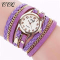 Fashion Gold Chain And Leather Bracelet Watch For women-purple-JadeMoghul Inc.