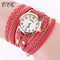 Fashion Gold Chain And Leather Bracelet Watch For women-red-JadeMoghul Inc.