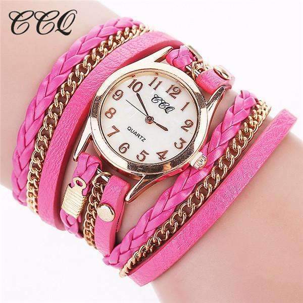 Fashion Gold Chain And Leather Bracelet Watch For women-rose-JadeMoghul Inc.