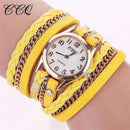 Fashion Gold Chain And Leather Bracelet Watch For women-yellow-JadeMoghul Inc.