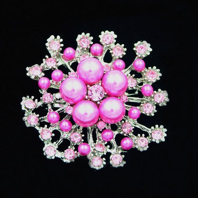Fashion Gold Tone! High Quality Imitation Pearl And Crystals Flower Bouquet Brooch For Wedding Elegant Women Gift Brooch Pin-Silver Pink-JadeMoghul Inc.