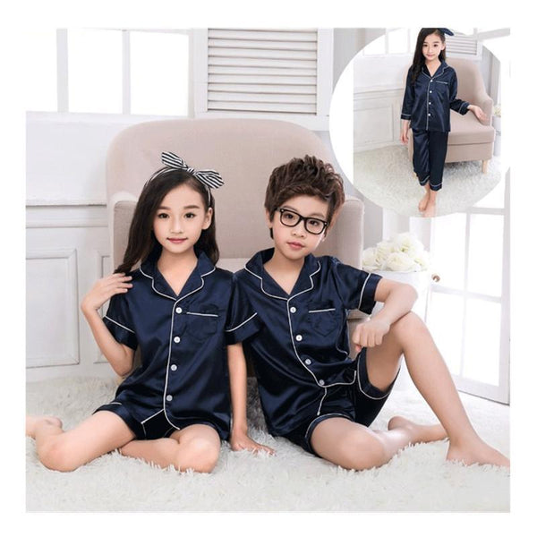 Fashion Kids pajamas Summer short long suit pajamas pyjama baby girl pajamas 2017 raglan sets Ice silk Protect skin pleasantly c-Long sleeve Blue-2T-JadeMoghul Inc.