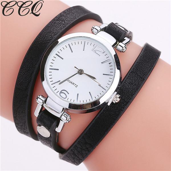 Fashion Luxury Leather Bracelet Watch - Quartz Watch - Casual Women Watch-black-JadeMoghul Inc.