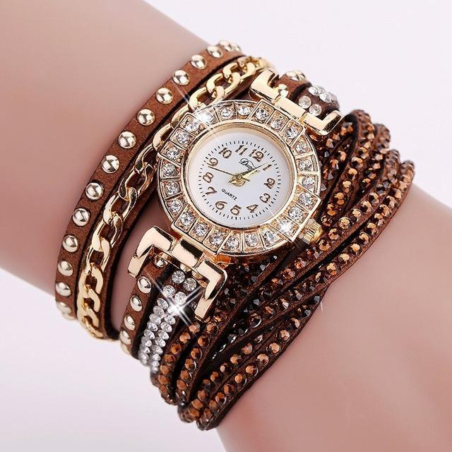 Fashion Round Dial Quartz Watch - Flower Wristwatch-001 Brown-JadeMoghul Inc.