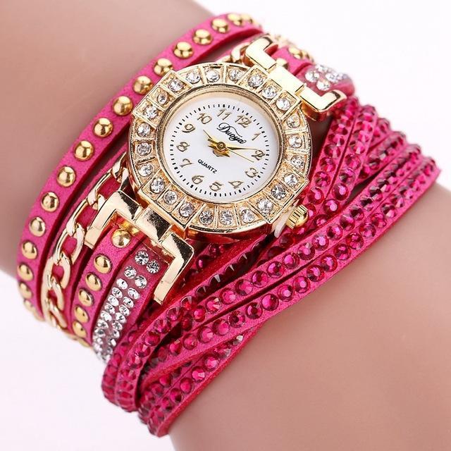 Fashion Round Dial Quartz Watch - Flower Wristwatch-001 Rose Red-JadeMoghul Inc.