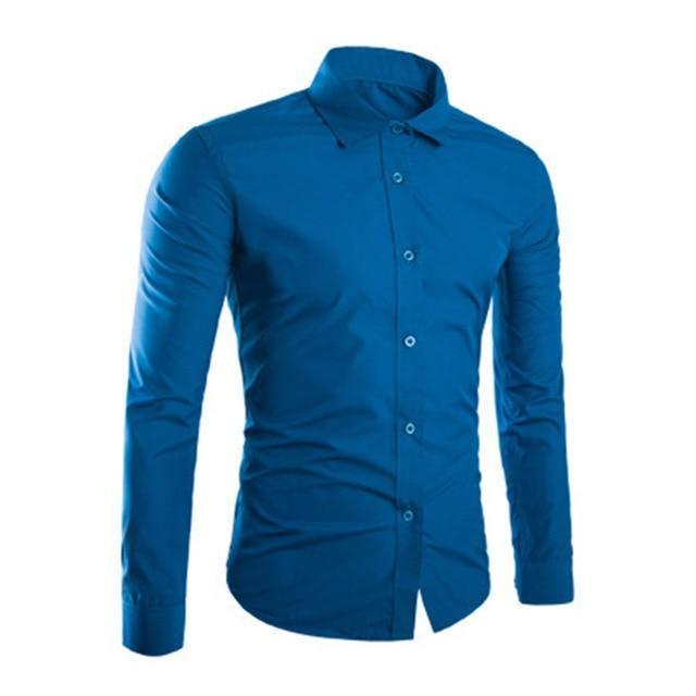 Fashion Spring Autumn Men Shirt Long Sleeve Solid Color Easy-care Anti Crease Man Casual Shirts M-3XL FS99-athens blue-M-JadeMoghul Inc.
