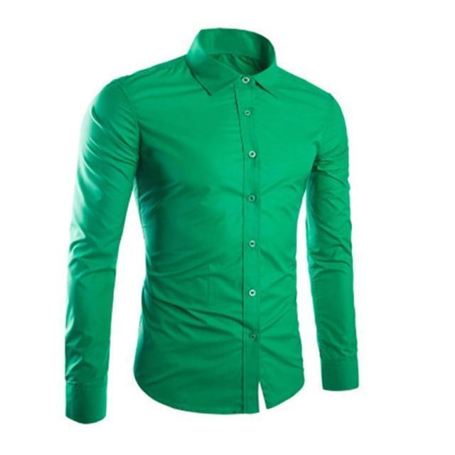 Fashion Spring Autumn Men Shirt Long Sleeve Solid Color Easy-care Anti Crease Man Casual Shirts M-3XL FS99-fruit green-M-JadeMoghul Inc.