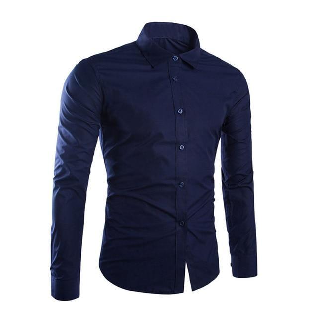 Fashion Spring Autumn Men Shirt Long Sleeve Solid Color Easy-care Anti