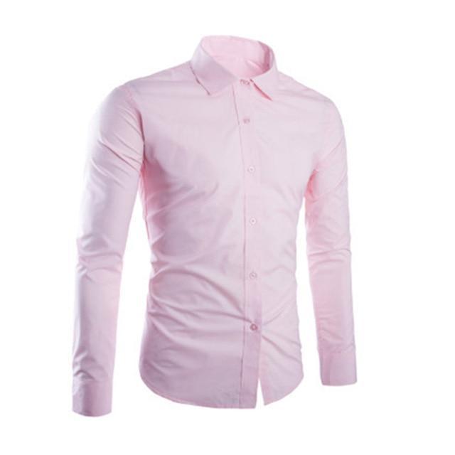 Fashion Spring Autumn Men Shirt Long Sleeve Solid Color Easy-care Anti Crease Man Casual Shirts M-3XL FS99-Pink-M-JadeMoghul Inc.