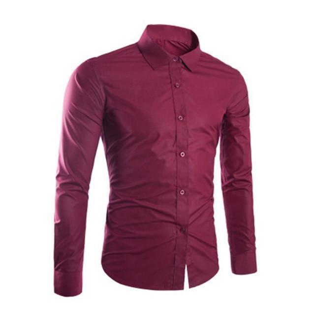 Fashion Spring Autumn Men Shirt Long Sleeve Solid Color Easy-care Anti Crease Man Casual Shirts M-3XL FS99-rose red-M-JadeMoghul Inc.